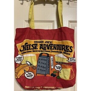 Trader Joe's Cheese Adventures Canvas Tote Bag Red Turophile Graphic Purse